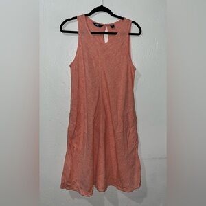 Lands End Ladies 100% Linen Coral Pink Knee Length Sleeveless Dress Sz Petite M